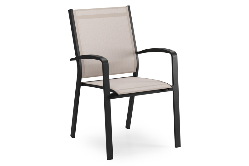 Lioni stapelbare tuinstoel in zwart aluminium en beige single textilene
