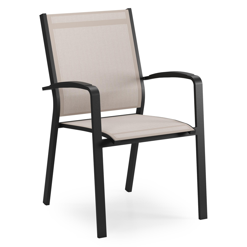 Lioni stapelbare tuinstoel in zwart aluminium en beige single textilene