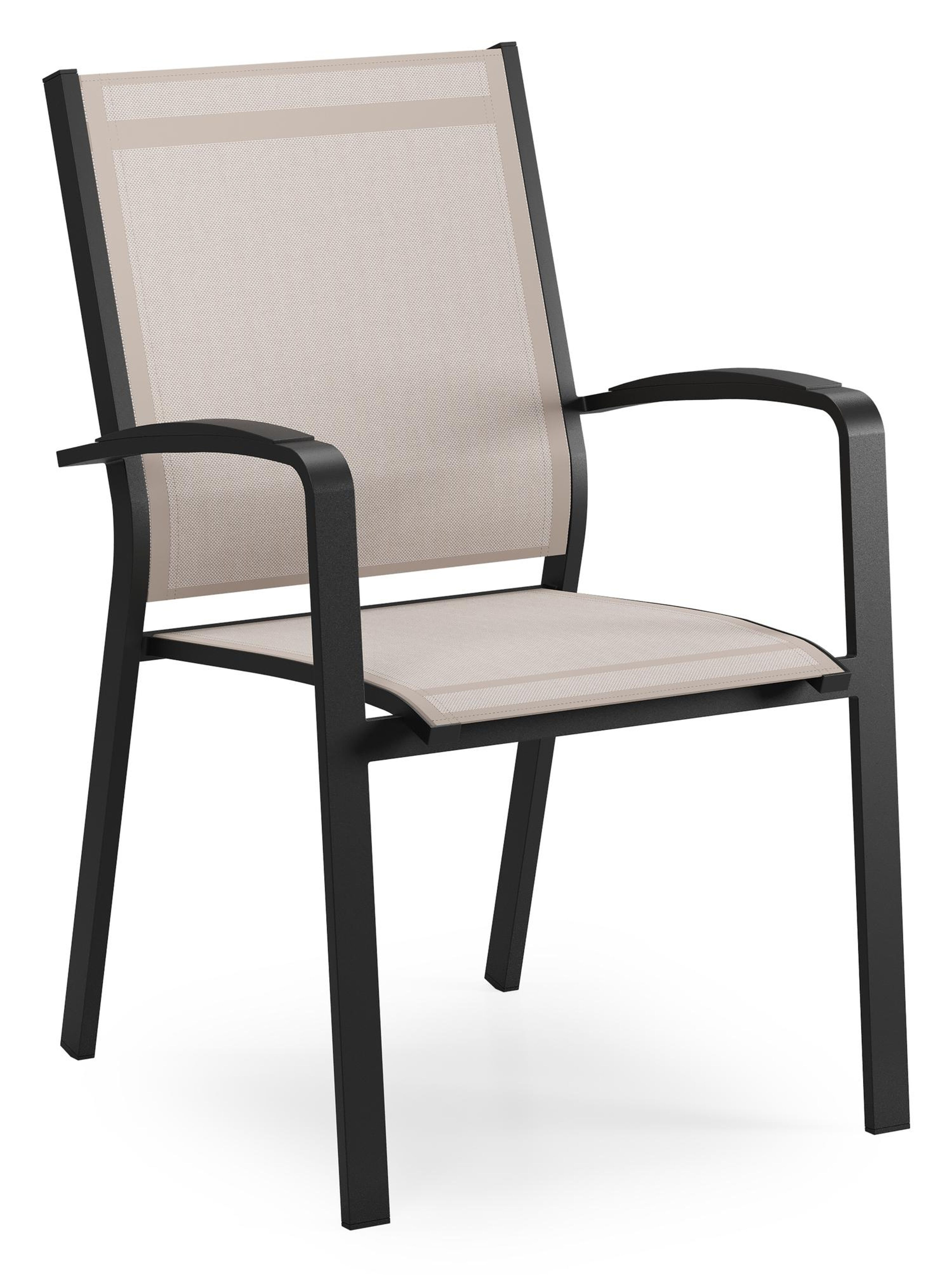 Lioni stapelbare tuinstoel in zwart aluminium en beige single textilene