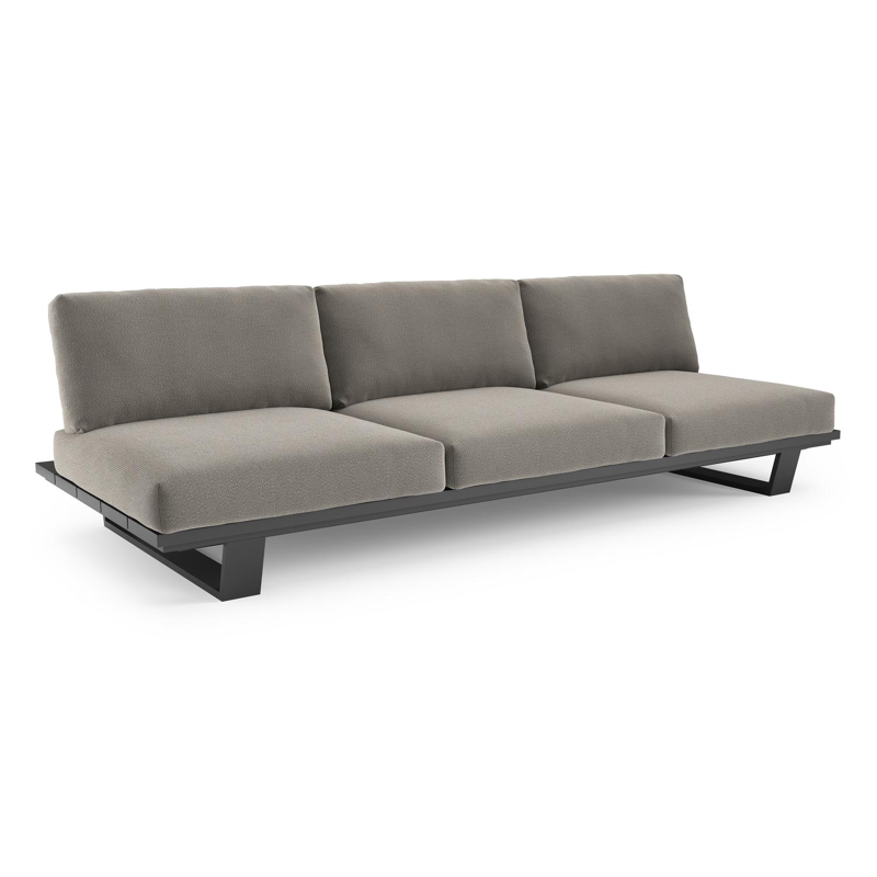 Pagino loungebank in zwart aluminium met lopi silver all weather sunbrella® luxe kussen