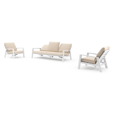 Salon de jardin Cirello en aluminium blanc et coussins en all weather sunbrella® luxe heritage papyrus