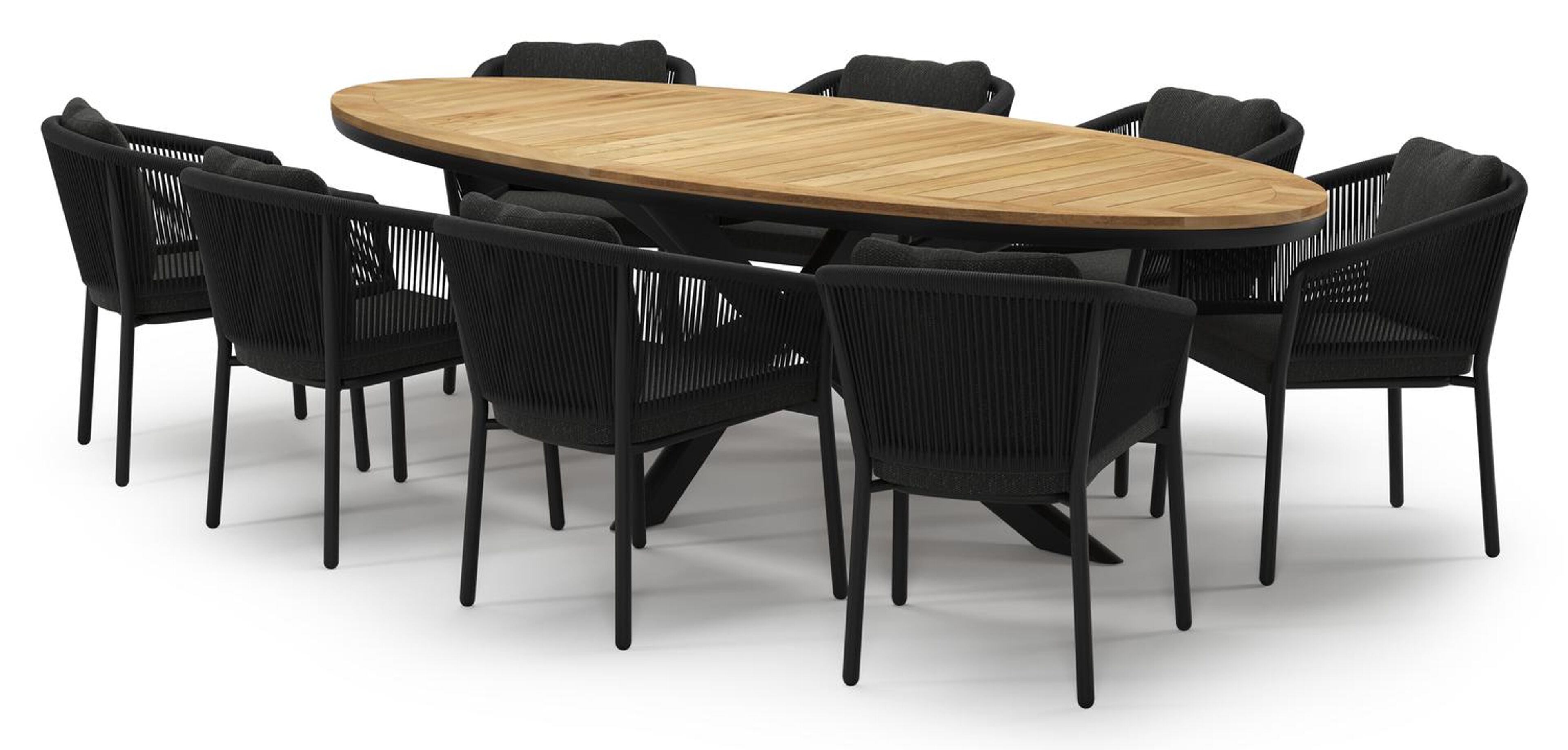 Ensemble de jardin Pamplona en aluminium noir et sintered stone natural finish avec 8 chaises de jardin Gerona