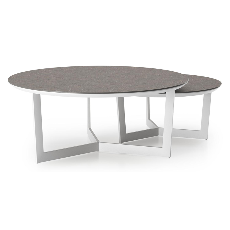 Lacrima set van 2 loungetafels rond in wit aluminium en volkeramiek Wulong - Dia. 85/65 x H 35/30 cm