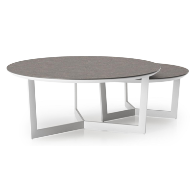 Lacrima set van 2 loungetafels rond in wit aluminium en volkeramiek Wulong - Dia. 85/65 x H 35/30 cm