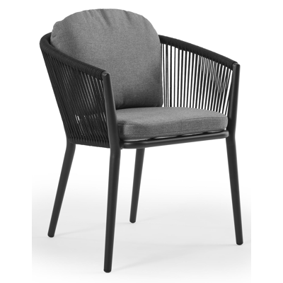 Orso tuinstoel in zwart aluminium en zwart rope