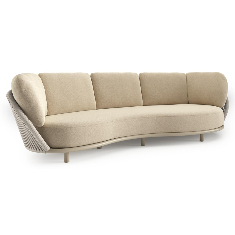 Lupino loungebank in beige aluminium en beige verticaal geweven luxe vlakke brede rope met soul papyrus all weather solica kussen