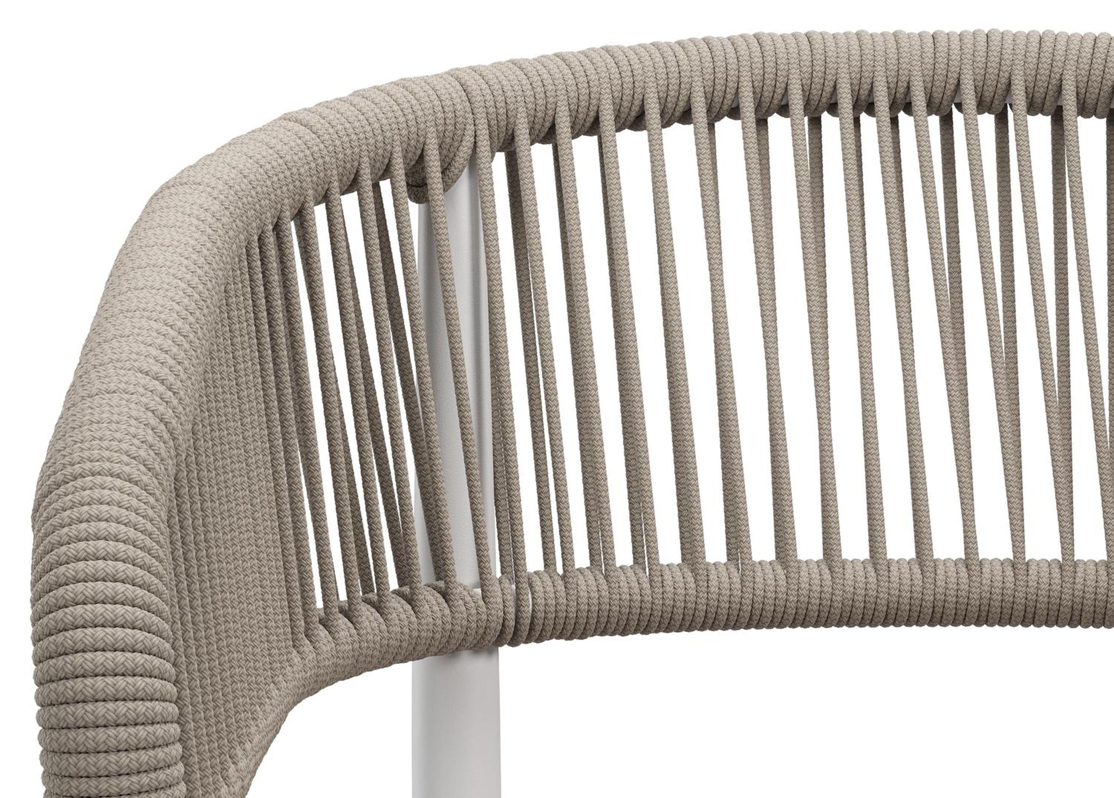 Tolfa stapelbare tuinstoel in wit aluminium en beige verticaal geweven ronde rope met stoelkussen in All Weather Sunbrella® Luxe Wander Granite