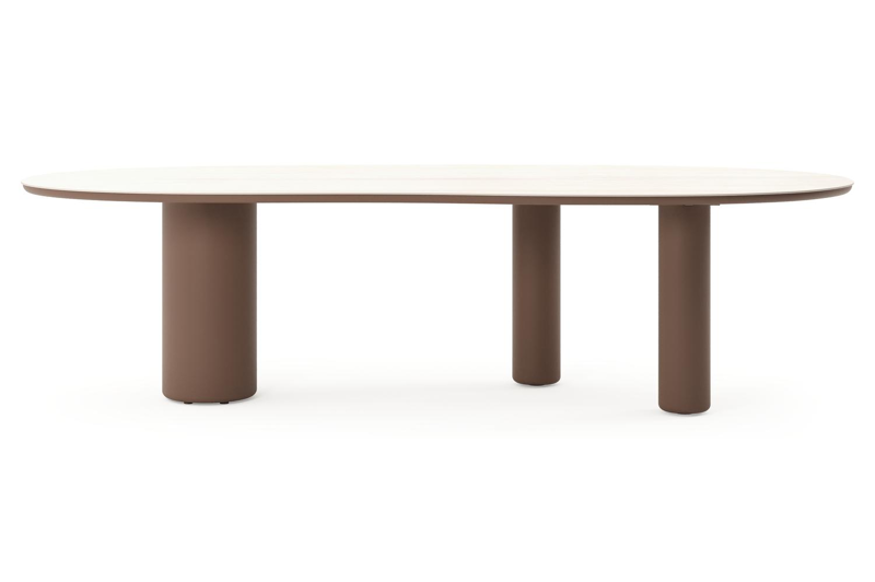 Amico tuintafel organisch in taupe aluminium en volkeramiek Travertino Bianco - L 280 x B 120 x H 73.5 cm