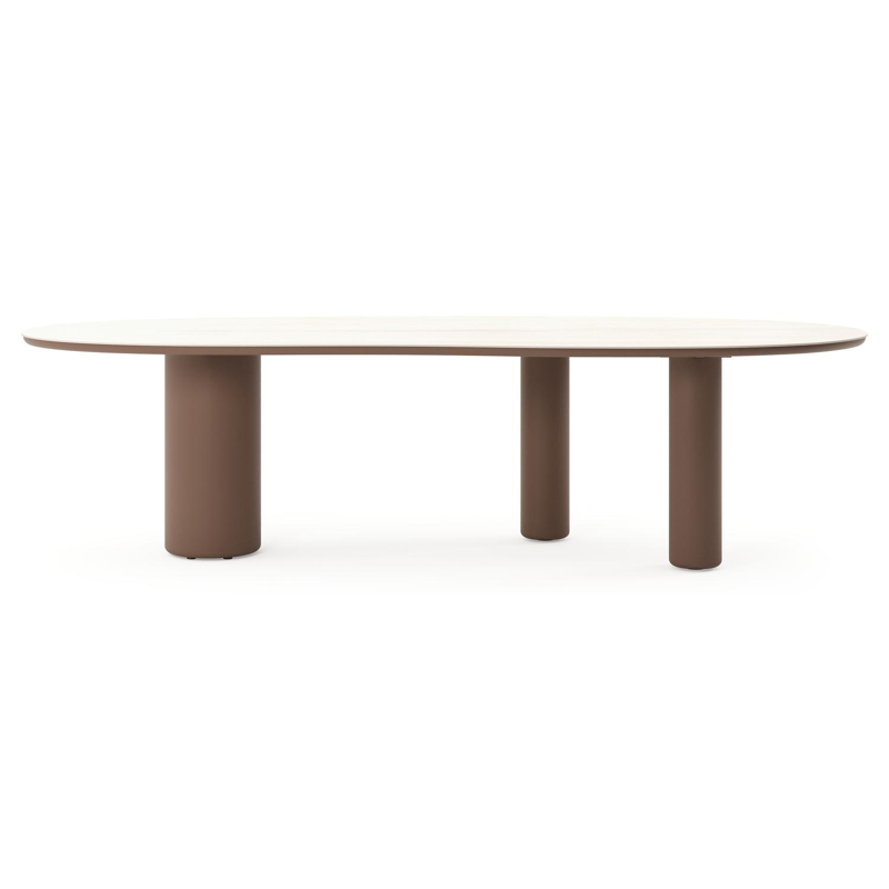 Amico tuintafel organisch in taupe aluminium en volkeramiek Travertino Bianco - L 280 x B 120 x H 73.5 cm