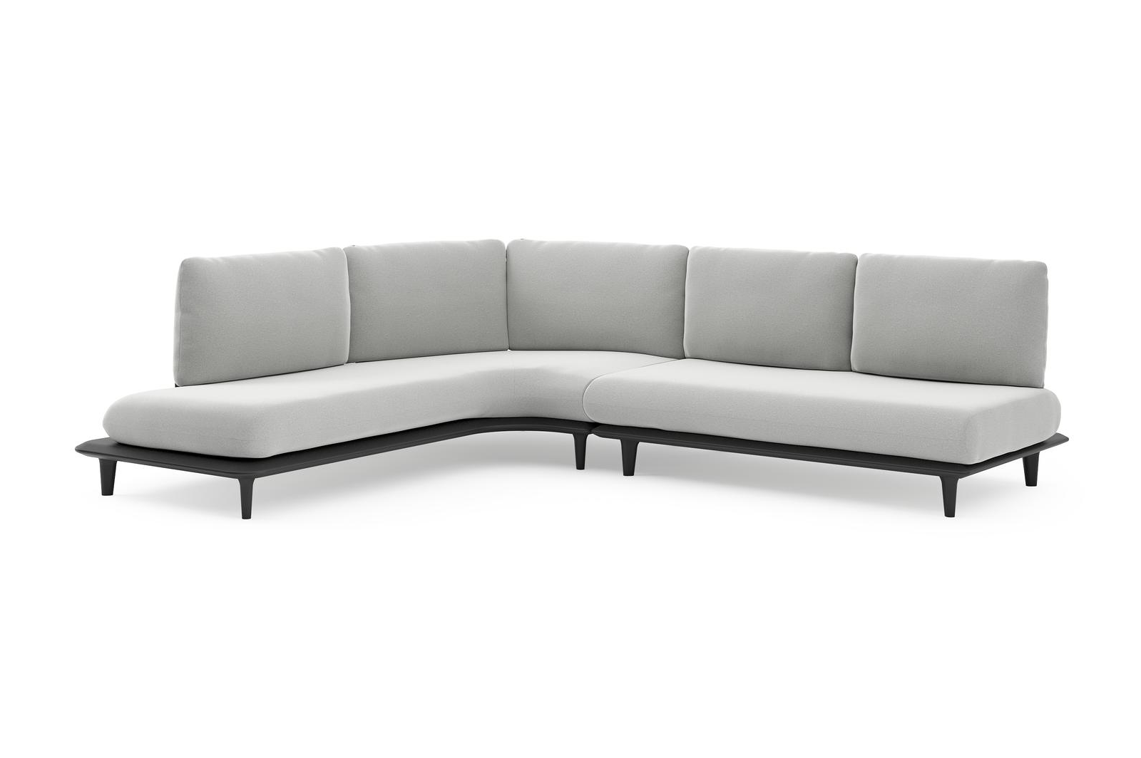 Salon de jardin d'angle Bomero en aluminium noir et coussins en all weather sunbrella® luxe natte grey chine