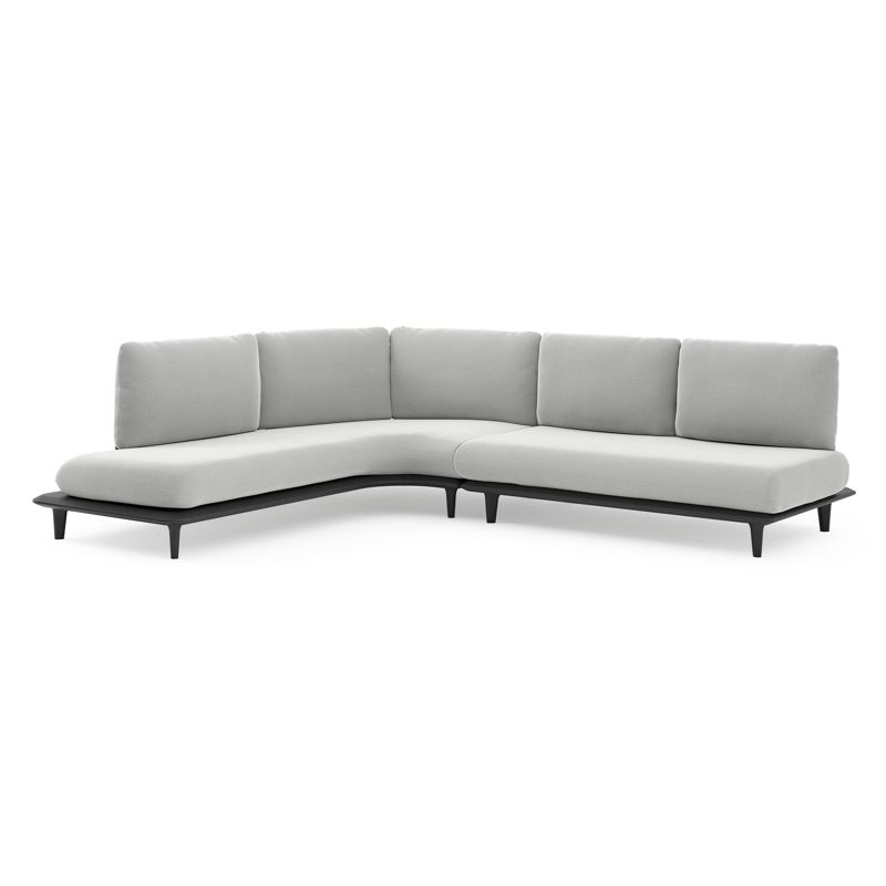 Salon de jardin d'angle Bomero en aluminium noir et coussins en all weather sunbrella® luxe natte grey chine