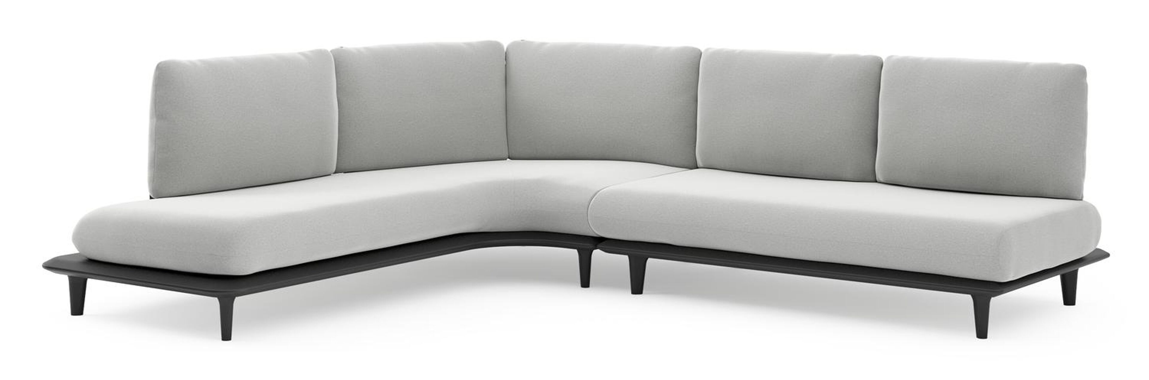 Bomero loungehoek in zwart aluminium met natte grey chine all weather sunbrella® luxe kussen