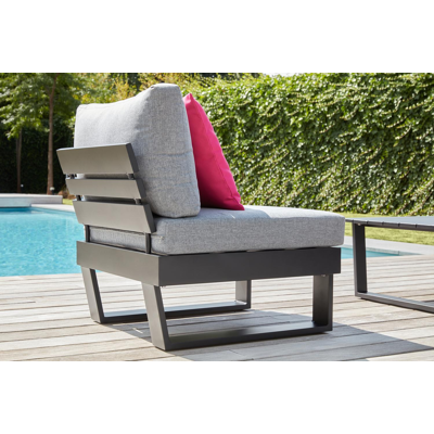 Alora loungebank tussenstuk in zwart aluminium met grijs polyester kussen