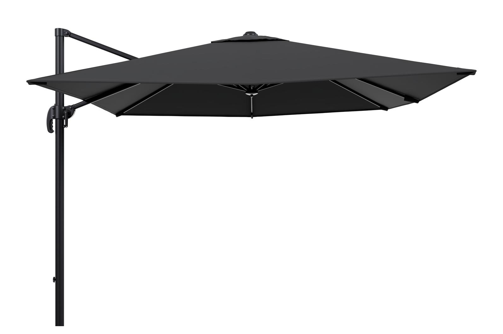 Calpe zweefparasol in zwart aluminium met zwart weather+ softtouch parasoldoek - L1 270 x L2 270 cm (zonder voet)