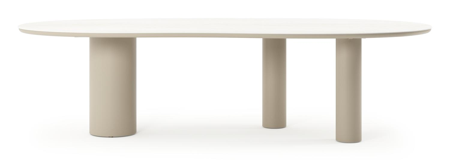 Table de jardin Organo organique en aluminium beige et céramique pleine Calista Lg. 280 x Lrg. 120 x Haut. 74 cm