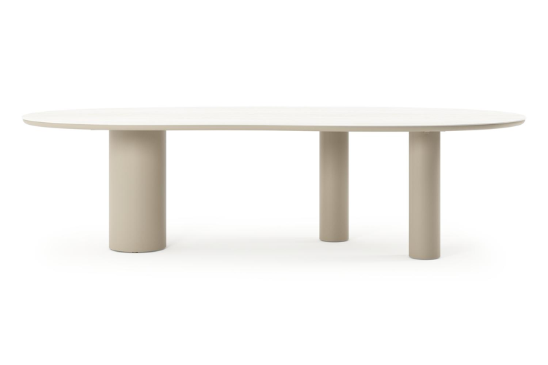 Table de jardin Organo organique en aluminium beige et céramique pleine Calista Lg. 280 x Lrg. 120 x Haut. 74 cm