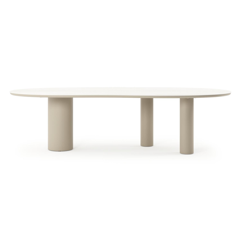 Table de jardin Organo organique en aluminium beige et céramique pleine Calista Lg. 280 x Lrg. 120 x Haut. 74 cm