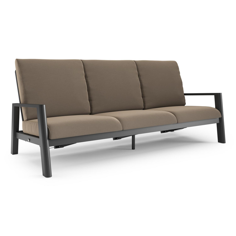 Cirello loungebank in zwart aluminium met natte heather grey all weather sunbrella® luxe kussen
