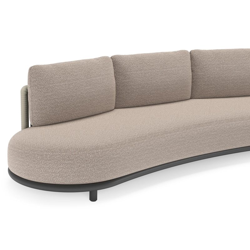 Lomano loungebank in zwart aluminium en beige verticaal geweven luxe vlakke rope met Wander Manioc all weather sunbrella® luxe