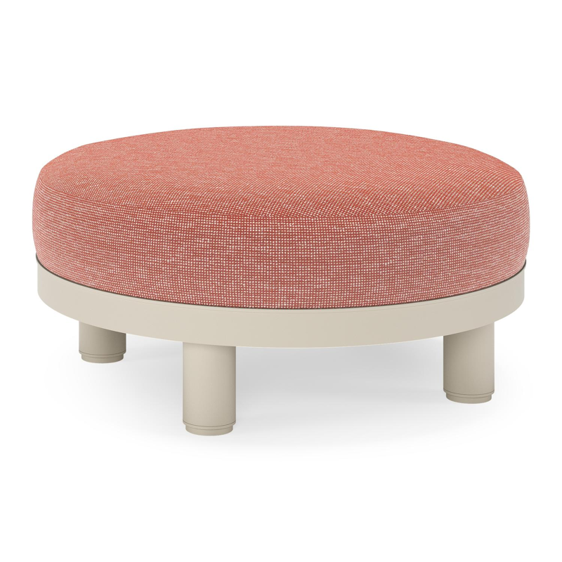 Salon de jardin pouf Donato en aluminium beige et coussins en all weather sunbrella® luxe Slow Alezan