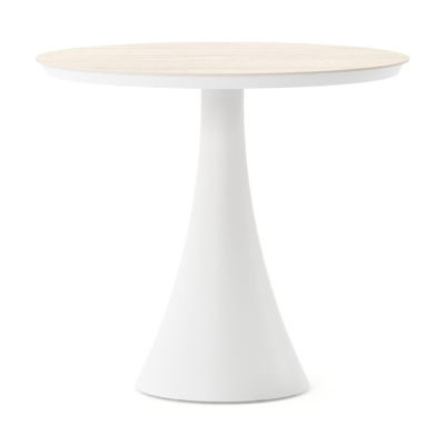 Table de jardin Fano ronde en aluminium blanc et céramique pleine Travertino Bianco - Diam. 85 x Haut. 74 cm