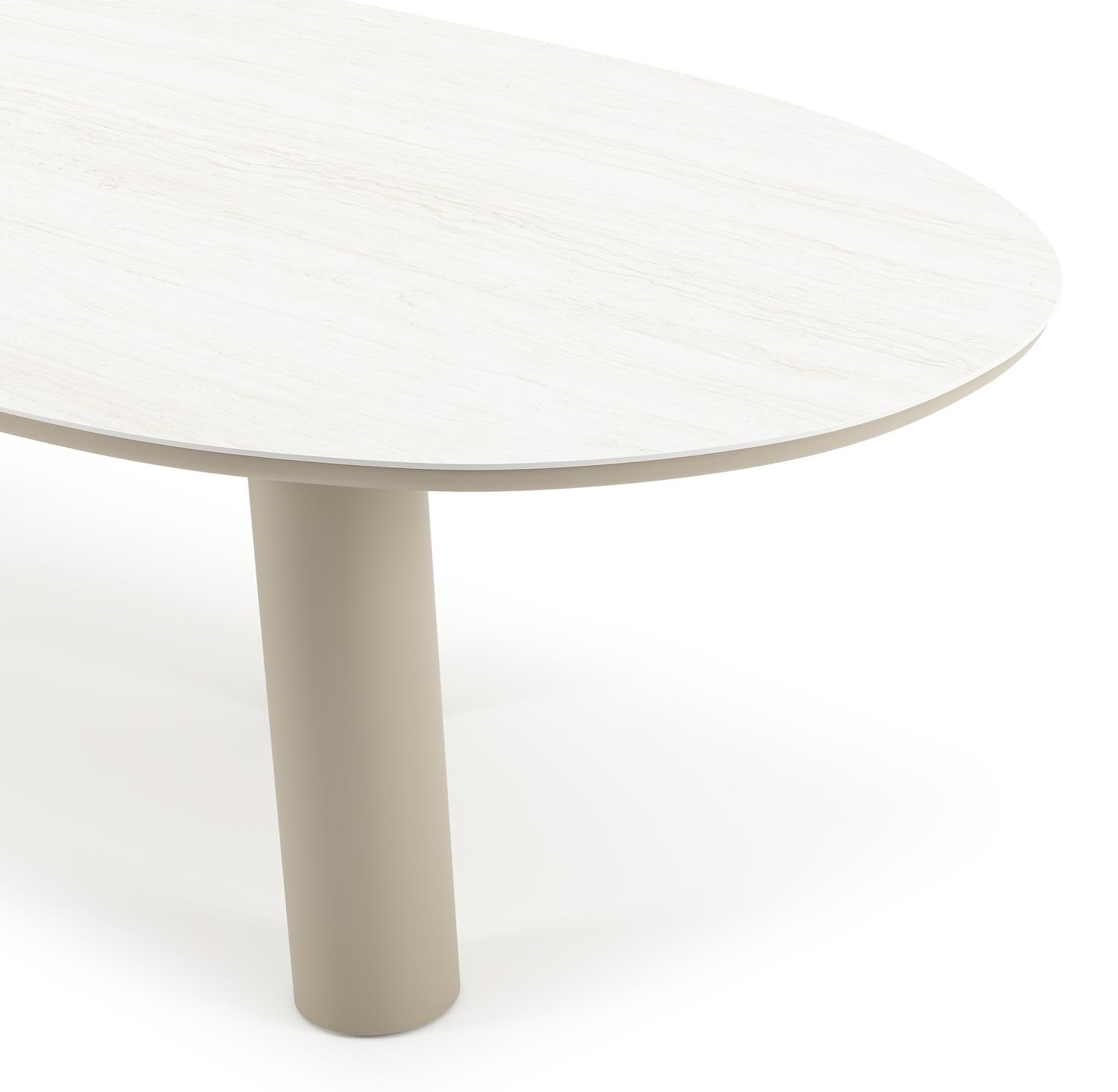 Table de jardin Organo organique en aluminium beige et céramique pleine Calista Lg. 280 x Lrg. 120 x Haut. 74 cm
