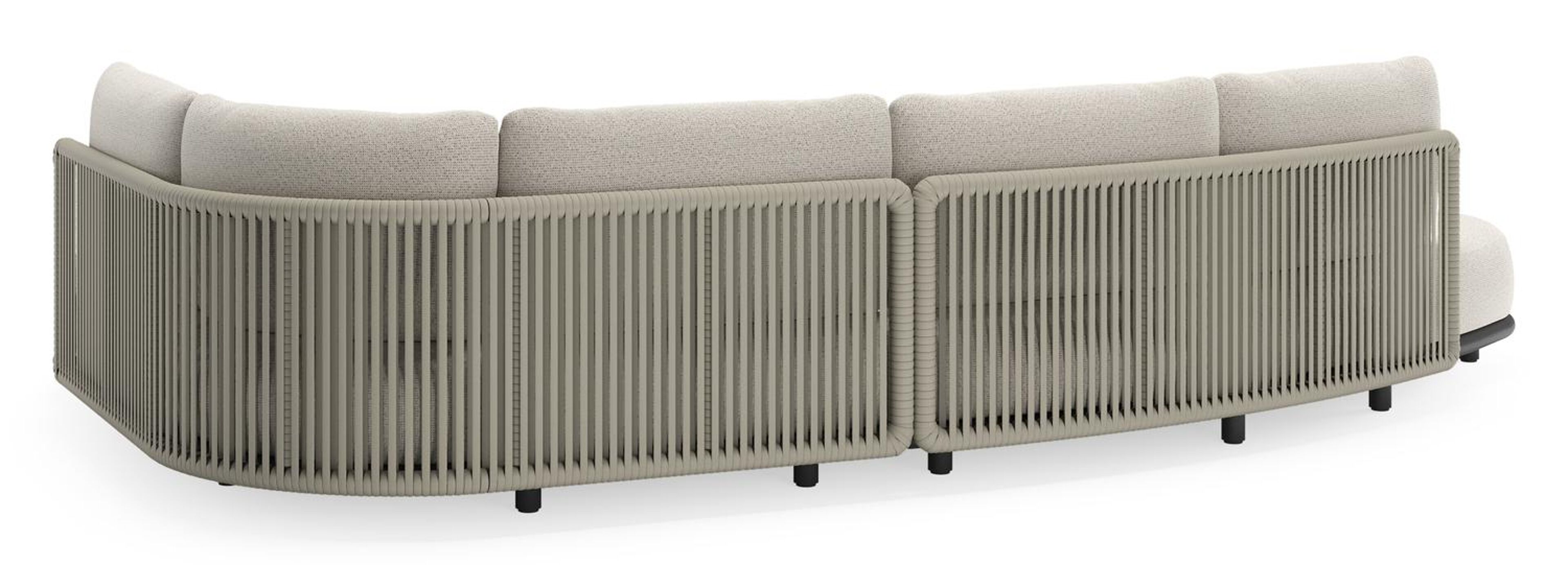 Salon de jardin d'angle Lomano en aluminium noir et corde luxe plate tissée verticalement beige et coussins en all weather solica Firenze Natural
