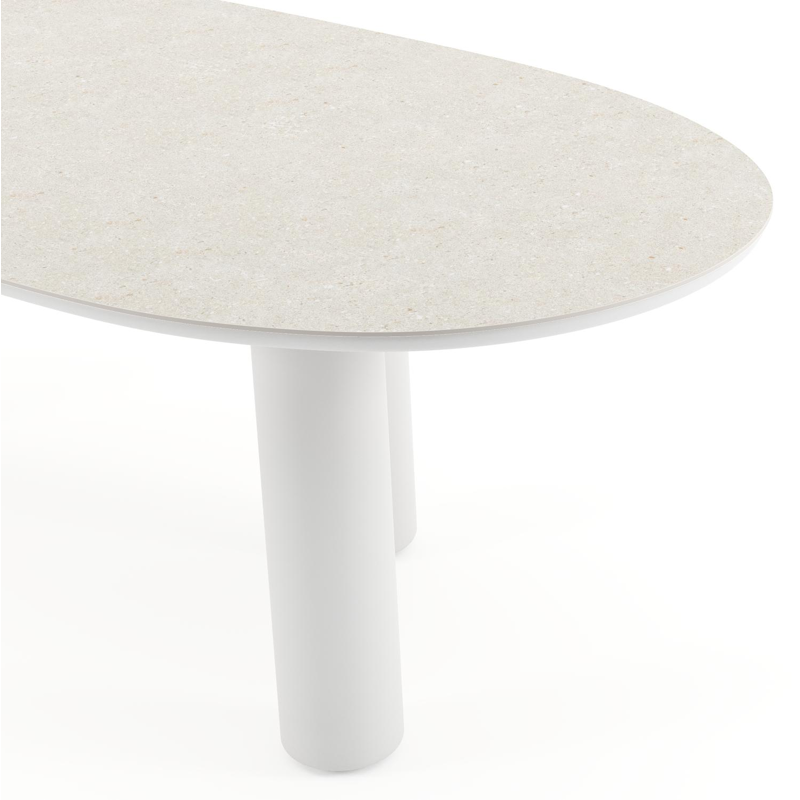 Table de jardin Amico organique en aluminium blanc et céramique pleine Shilin - Lg. 240 x Lrg. 110 x Haut. 73.5 cm