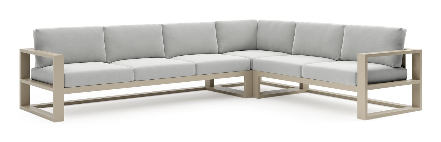 Verato loungehoek in beige aluminium met natte grey chine all weather sunbrella® luxe kussen