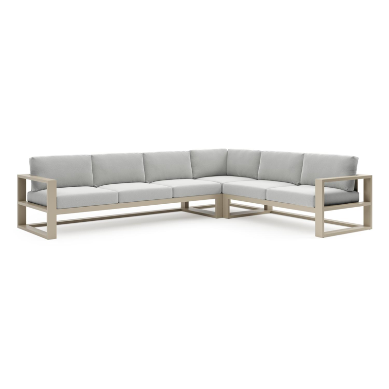 Verato loungehoek in beige aluminium met natte grey chine all weather sunbrella® luxe kussen