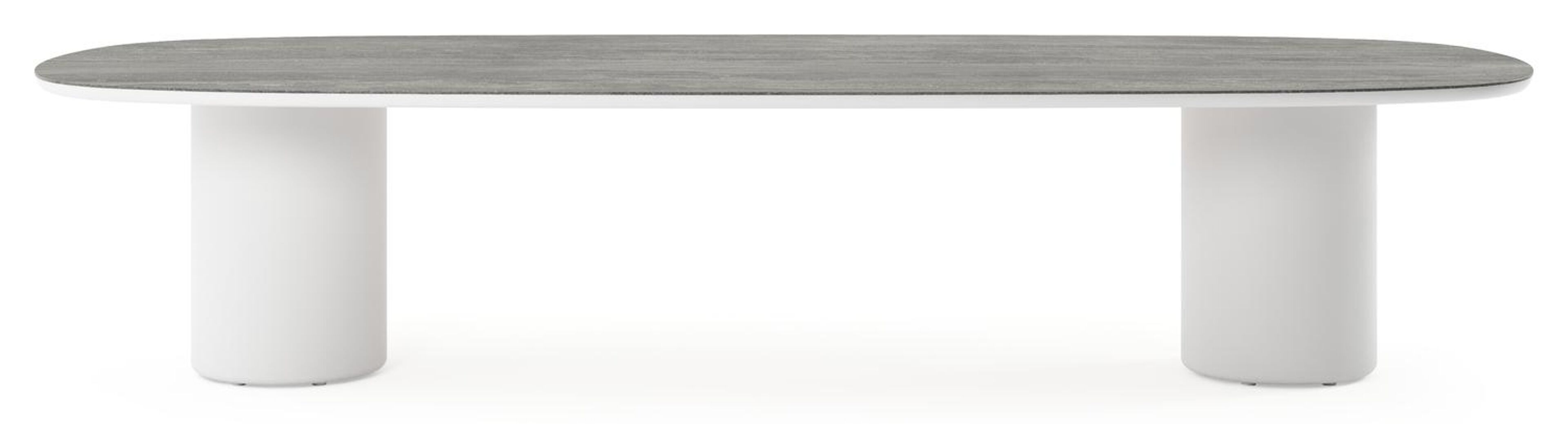 Table de jardin low dining Amico bombo en aluminium blanc et céramique pleine Aspen Grey - Lg. 320 x Lrg. 130 x Haut. 61 cm