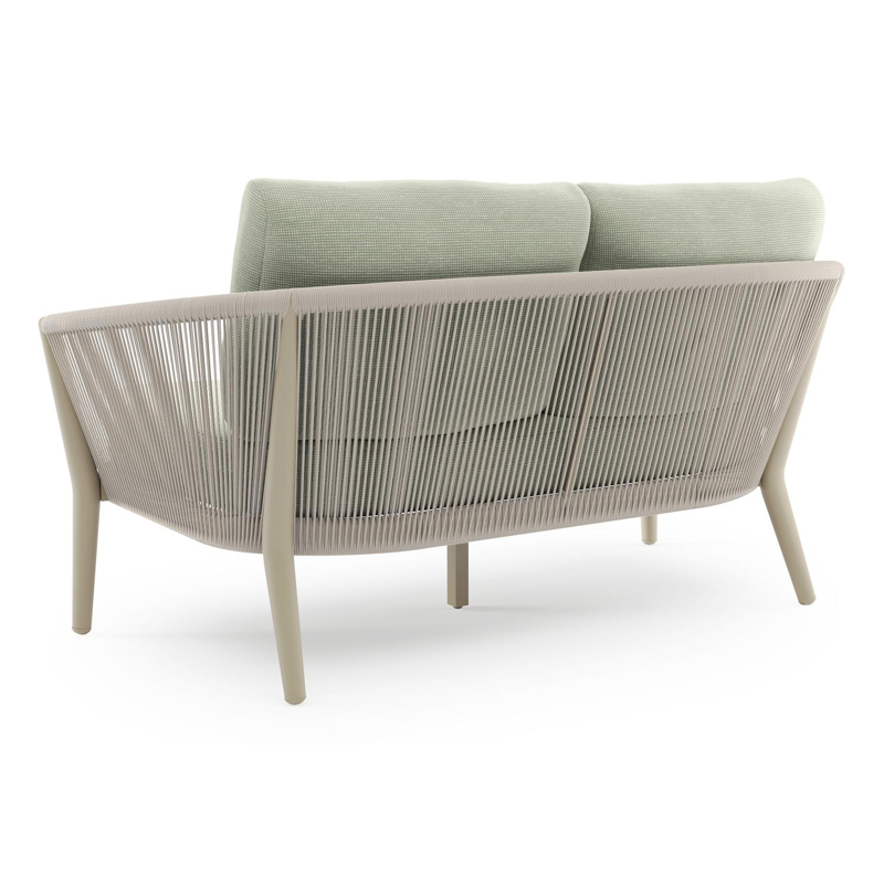 Orso loungebank in beige aluminium en beige verticaal geweven ronde rope met Slow Spirea all weather sunbrella® luxe kussen