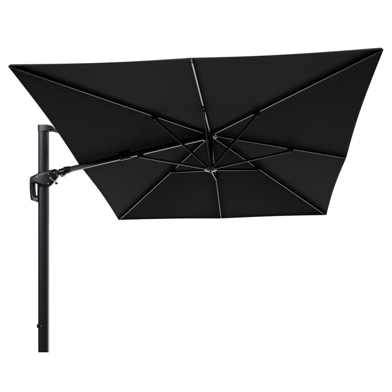Parasol pendant Minore avec fonction tilt en aluminium noir et toile de parasol en All Weather Sunbrella® Luxe Chartres Sooty - Lg.1 400 x Lg.2 300 cm (sans pied de parasol)