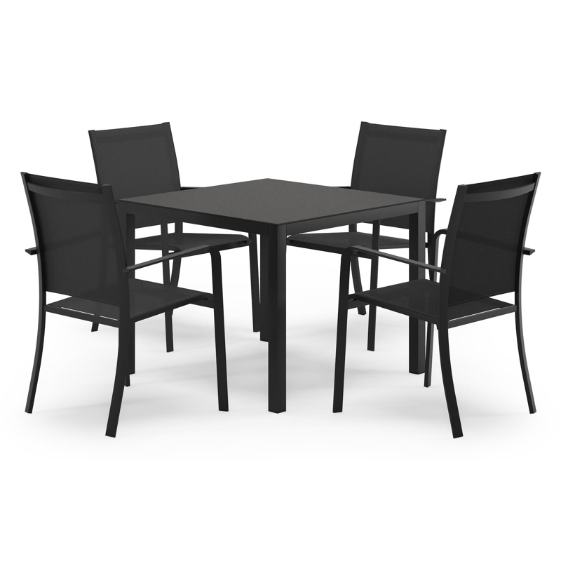 Feltro ensemble de jardin carré en aluminium noir en sintered stone notte minerale avec 4 chaises de jardin Calobra