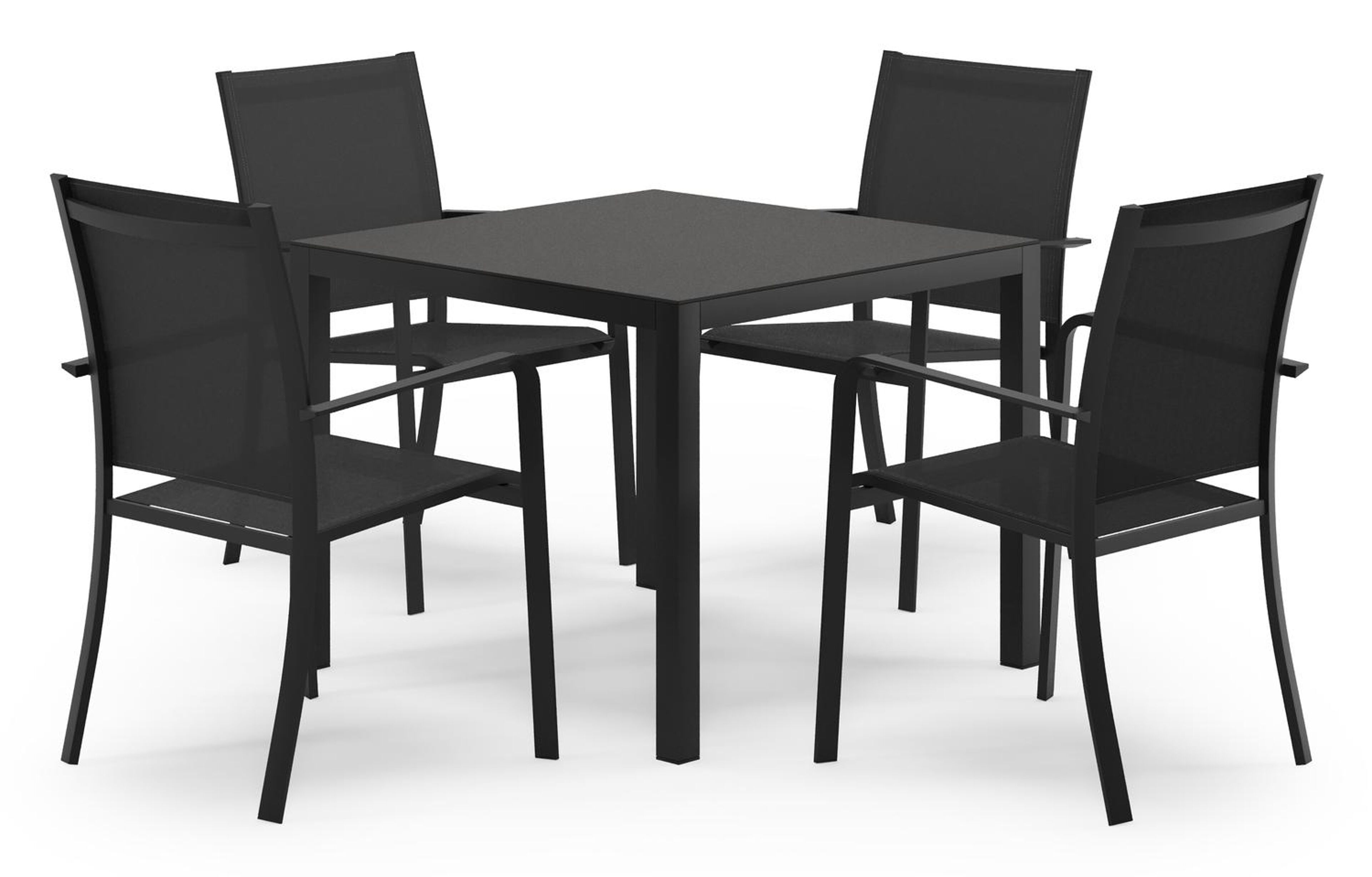Feltro ensemble de jardin carré en aluminium noir en sintered stone notte minerale avec 4 chaises de jardin Calobra
