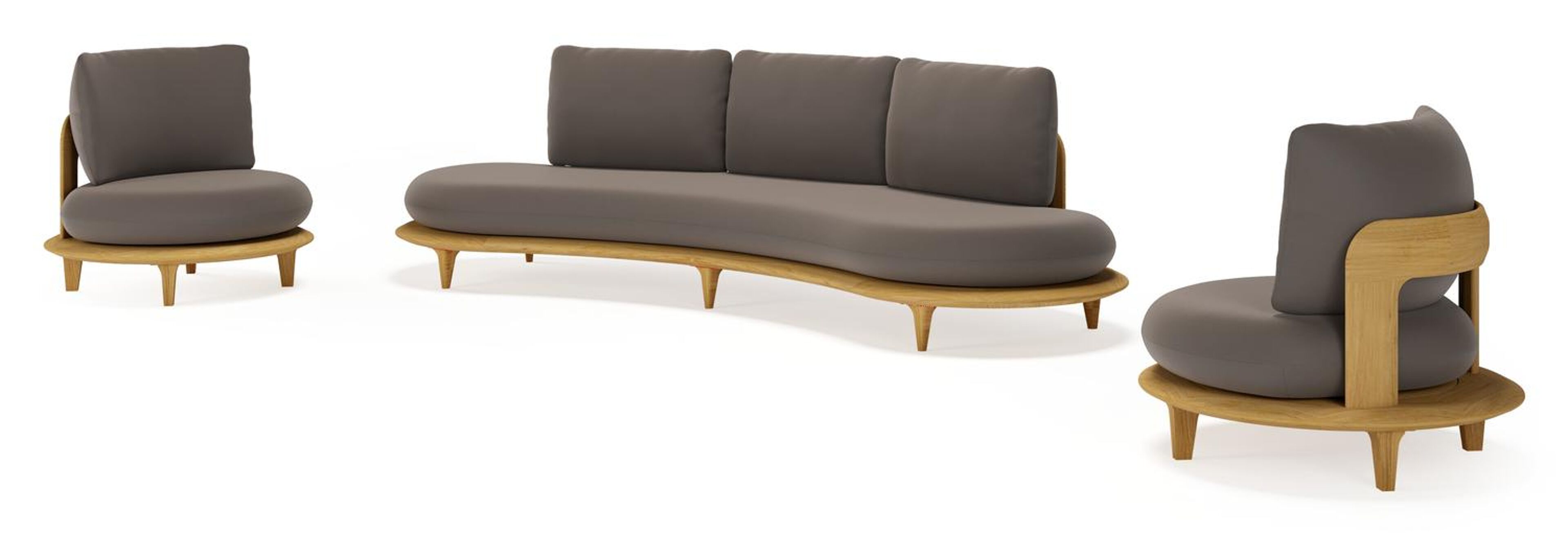 Salon de jardin Bomero en teck et coussins en all weather sunbrella® luxe natte nature grey