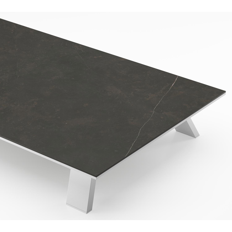 Table de basse Cesano rectangulaire en aluminium blanc et céramique pleine Calatorao - Lg. 140 x Lrg. 80 x Haut. 24.2 cm