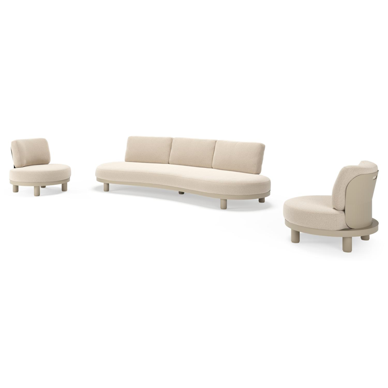 Donato loungeset in beige aluminium met all weather sunbrella® luxe Lopi Sand kussen