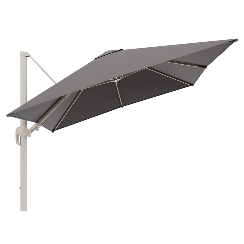 Rufina zweefparasol tiltfunctie in beige aluminium en parasoldoek in All Weather Sunbrella® Luxe Natte Nature Grey  - L1 300 x L2 300 cm (zonder voet)