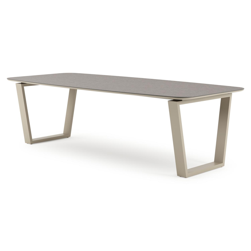 Pagino tuintafel bootvorm in beige aluminium en volkeramiek Wulong - L 255 x B 115 x H 73 cm