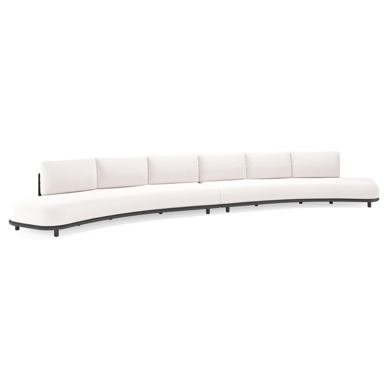 Lomano loungebank in zwart aluminium en beige verticaal geweven luxe vlakke rope met ego eggshell all weather solica kussen