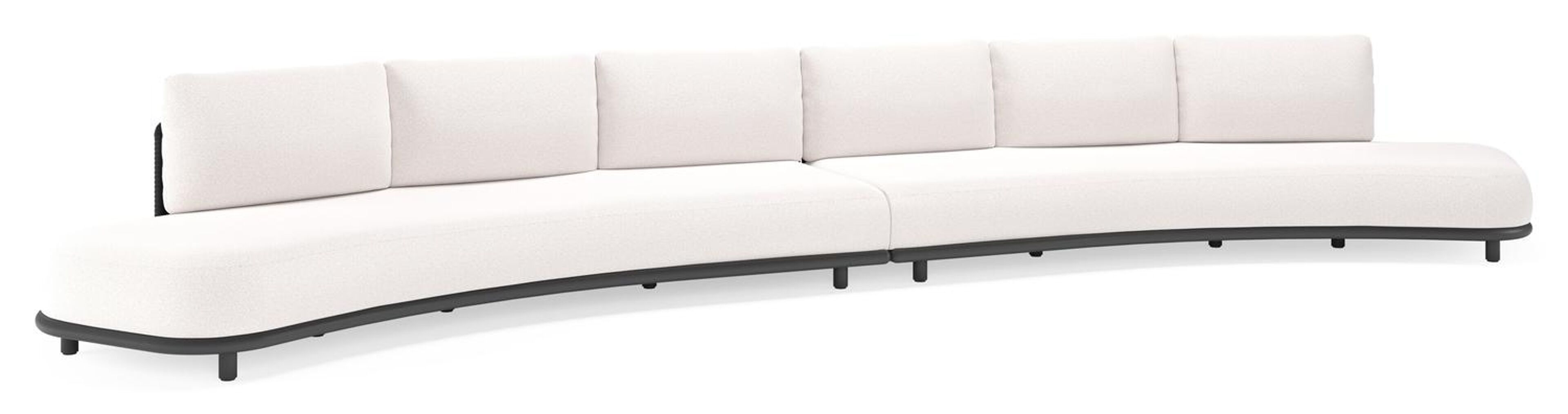 Lomano loungebank in zwart aluminium en beige verticaal geweven luxe vlakke rope met ego eggshell all weather solica kussen