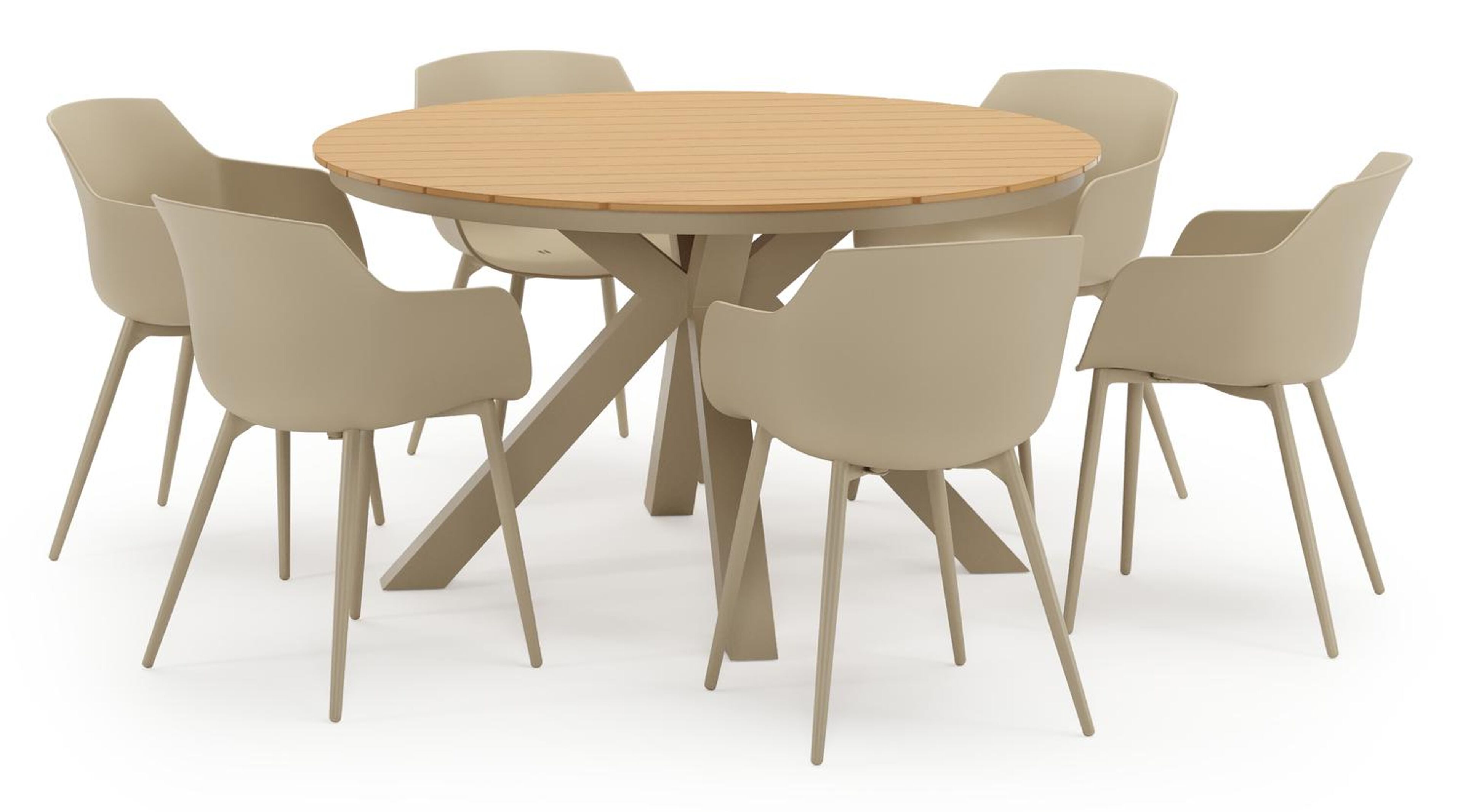 Tora tuinset in beige aluminium en polywood met 6 Paco tuinstoelen