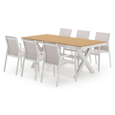 Bahia tuinset in wit aluminium en polywood met 6 Bahia tuinstoelen