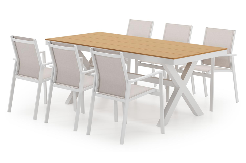 Bahia tuinset in wit aluminium en polywood met 6 Bahia tuinstoelen