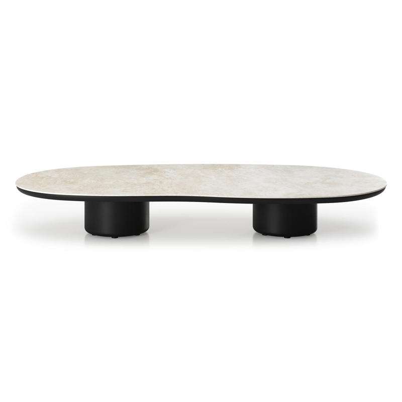 Table de basse Amico organique en aluminium noir et céramique pleine Rapolano - Lg. 170 x Lrg. 91 x Haut. 25 cm