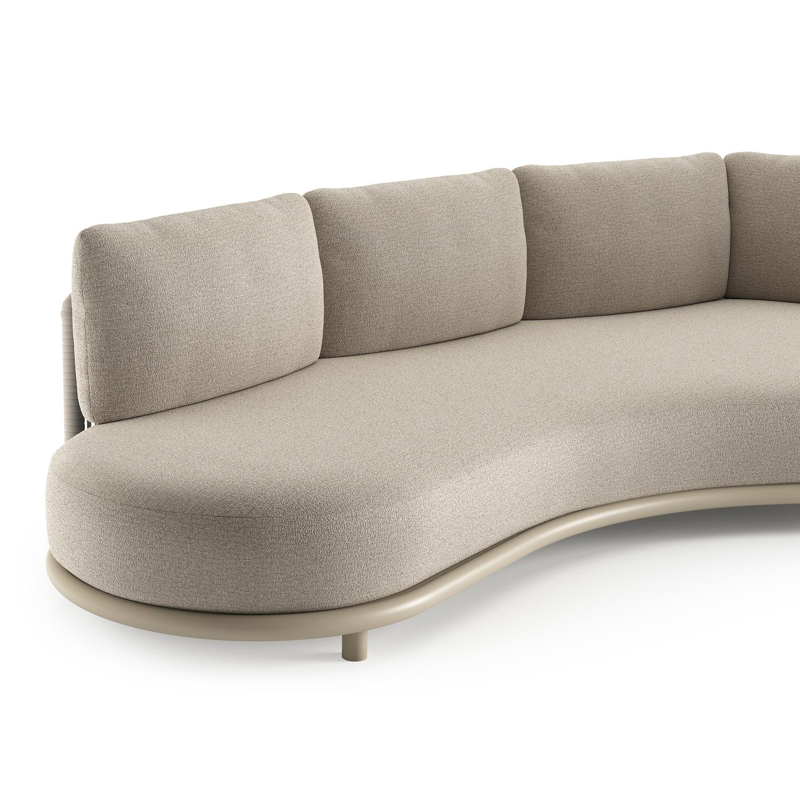 Lomano loungebank in beige aluminium en beige verticaal geweven luxe vlakke rope met catania sand All Weather Cosytica kussen