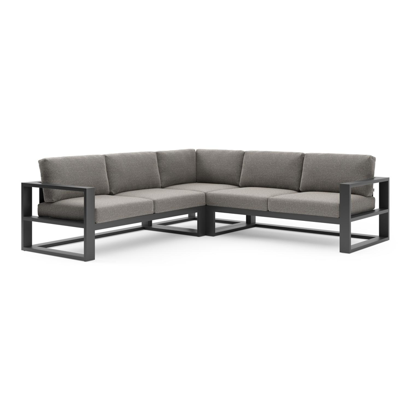 Verato loungehoek in zwart aluminium met chartres drizzle all weather sunbrella® luxe kussen