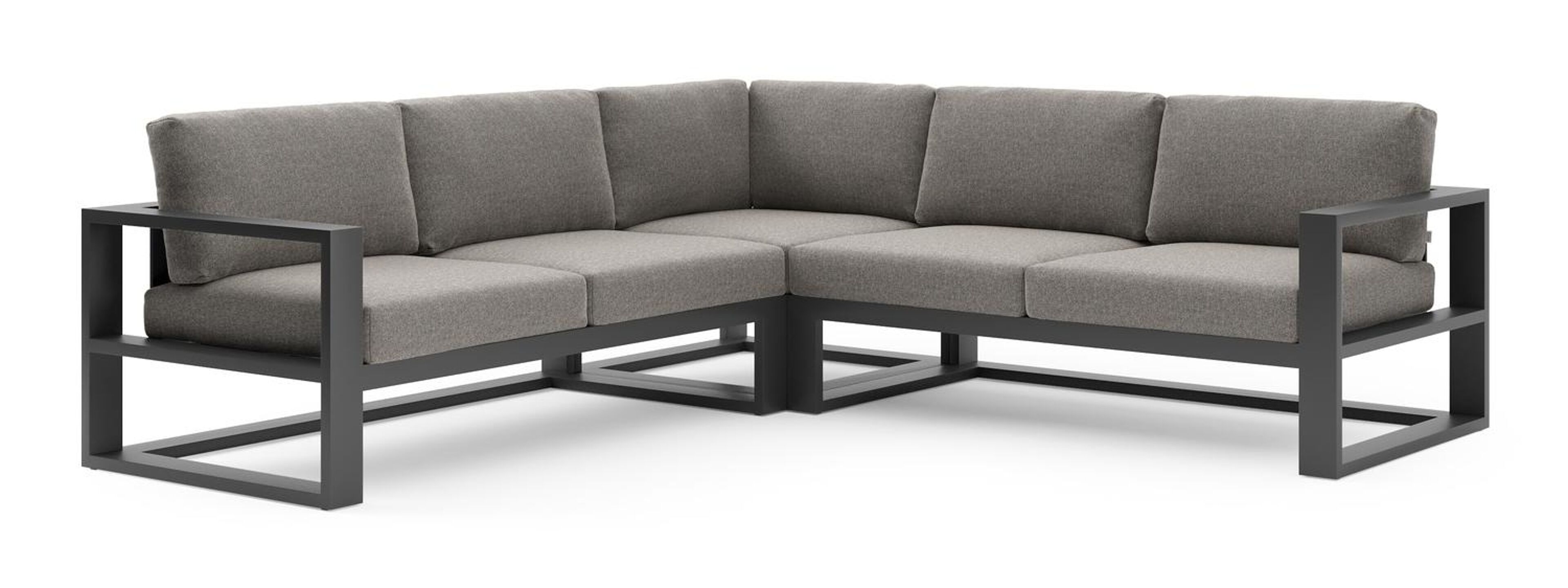 Verato loungehoek in zwart aluminium met chartres drizzle all weather sunbrella® luxe kussen