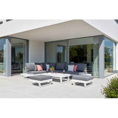 Modica lounge poef in wit aluminium met grijs textilene kussen